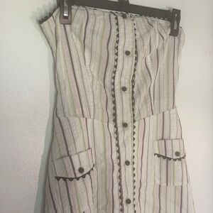 Eva Franco Anthropologie Strapless Striped Embroidered Button Midi Dress Size 6